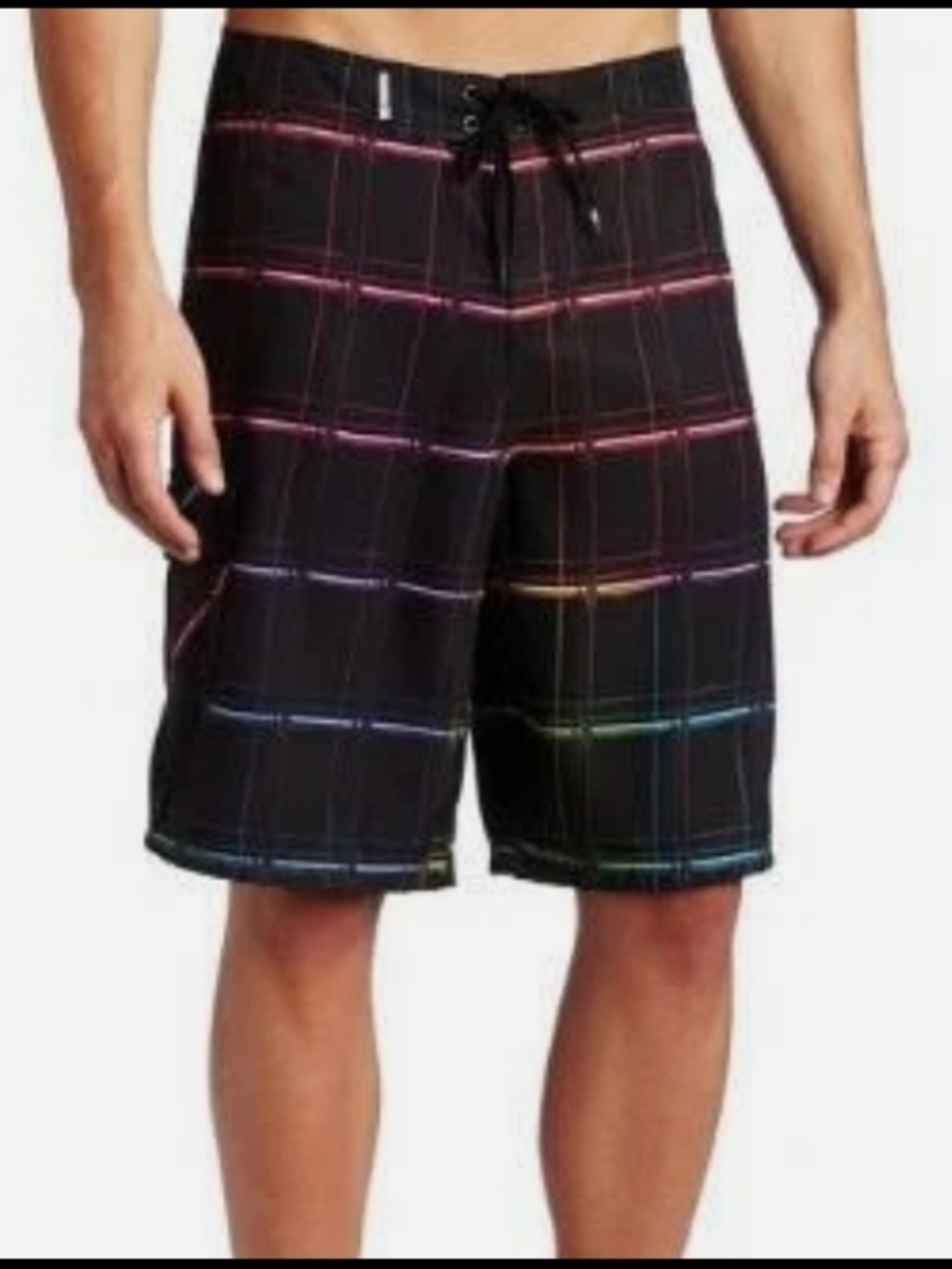 Hurley Mens Black Plaid Swim Trunks Puerto Rico Size 34 Excellent Used Condition